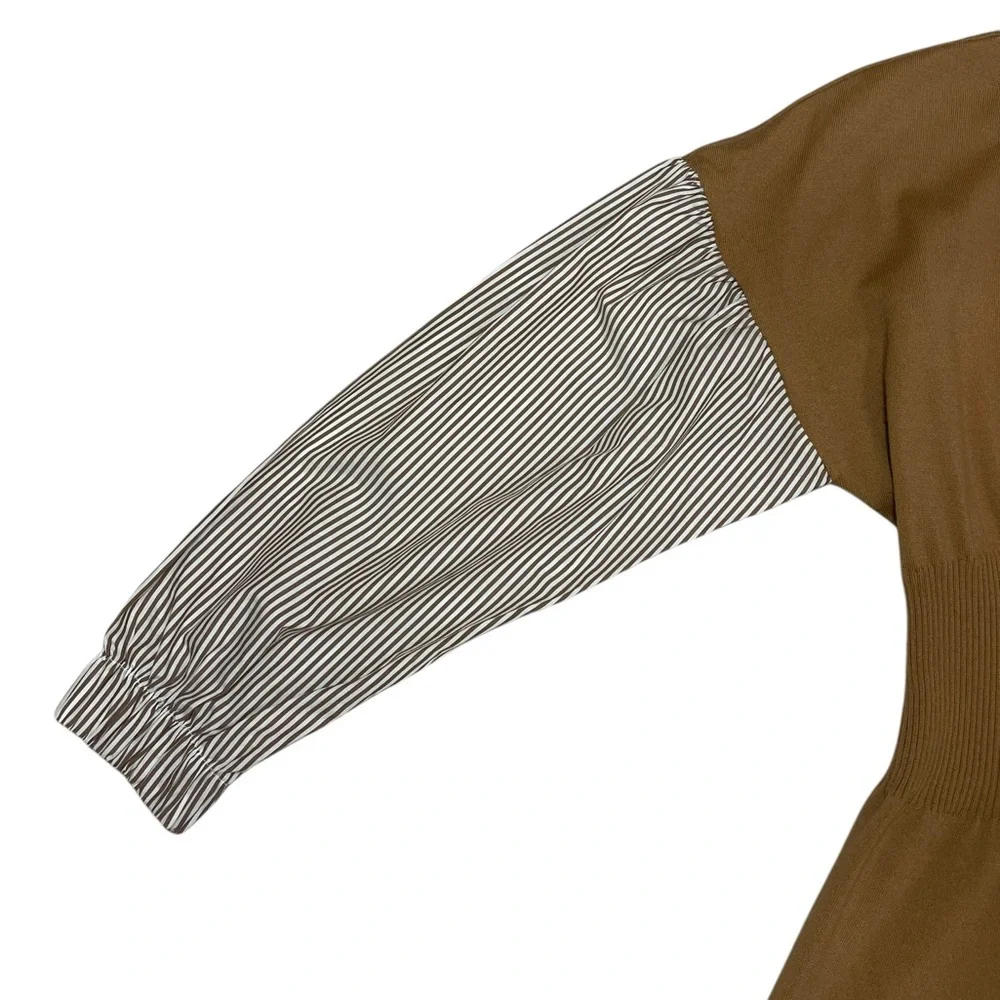 10 Crosby Derek Lam Sweater Shirt Dress Lainey Tan Print Long Sleeve Wool NEW - Picture 13 of 15